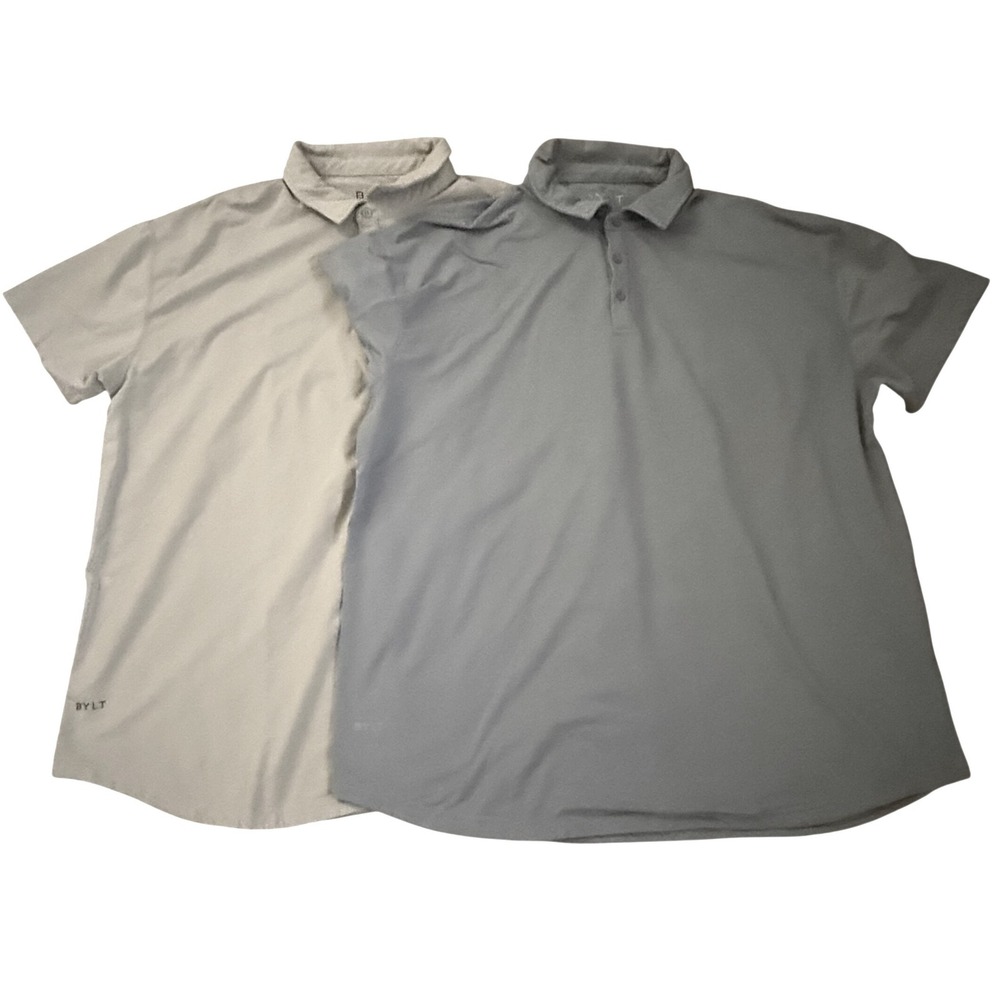 BYLT Premium Basics Signature Polo Shirt Mens XXL Gray Blue Short Sleeve 2 Pack